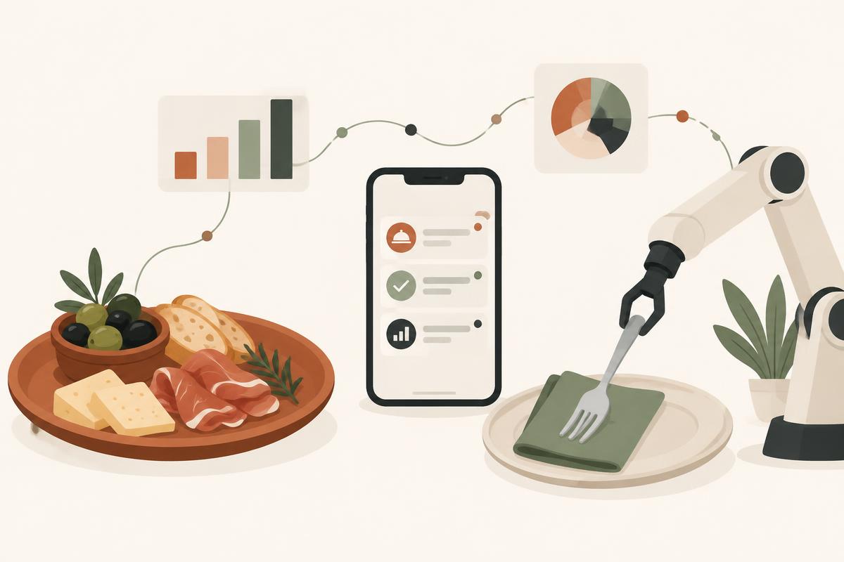 Ilustración de automatización de restaurantes con IA